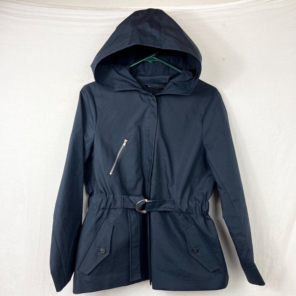 Theory Olia Jacket Hooded Belted Womens L‎ Coastal Layering Navy Blue Nautical